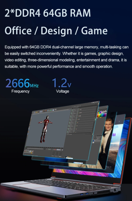 Laptop da gioco S6 da 16,1 pollici 4800 mAh Intel Core i9-13900HK RTX4050 4G 64 GB 2 * DDR5 2 * M.2 4 TB 144 Hz PCI