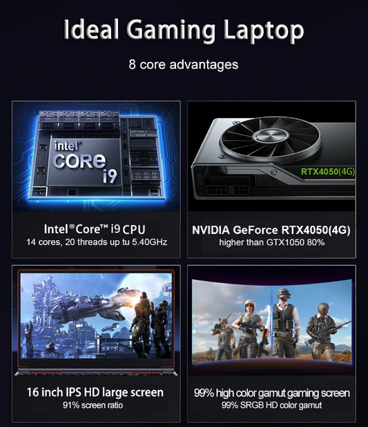Laptop da gioco S6 da 16,1 pollici 4800 mAh Intel Core i9-13900HK RTX4050 4G 64 GB 2 * DDR5 2 * M.2 4 TB 144 Hz PCI