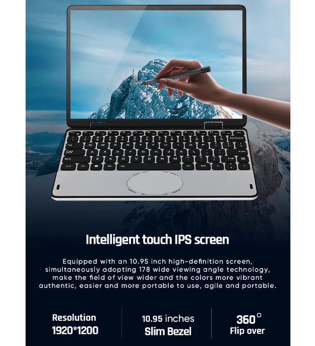 Laptop YOGA 360° Intel N100 10.95 pollici IPS Touch Book, fino a 32G DDR4, fino a 2T SSD