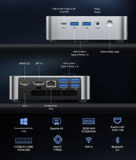 ACEMAGIC M1 Mini PC da gioco Intel Core i9-13900HK 32 GB, 1 TB, Mini computer 4K Triplo display Mini computer desktop BT5.2/WiFi 6/Doppio canale