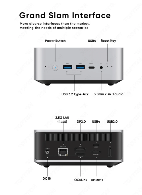 MINISFORUM AI X1 370 Mini PC da gioco AMD Ryzen AI 9 HX 370 R7 H  OCuLink 2 * USB4 Doppio altoparlante incorporato Computer desktop WiFi7